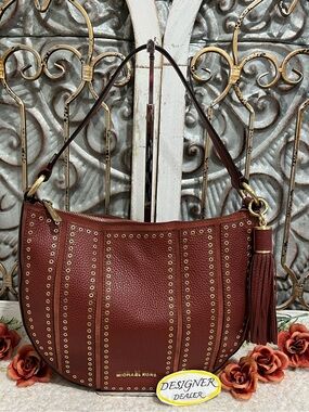 MICHAEL KORS Brooklyn Grommet Brick Leather Hobo VGC!